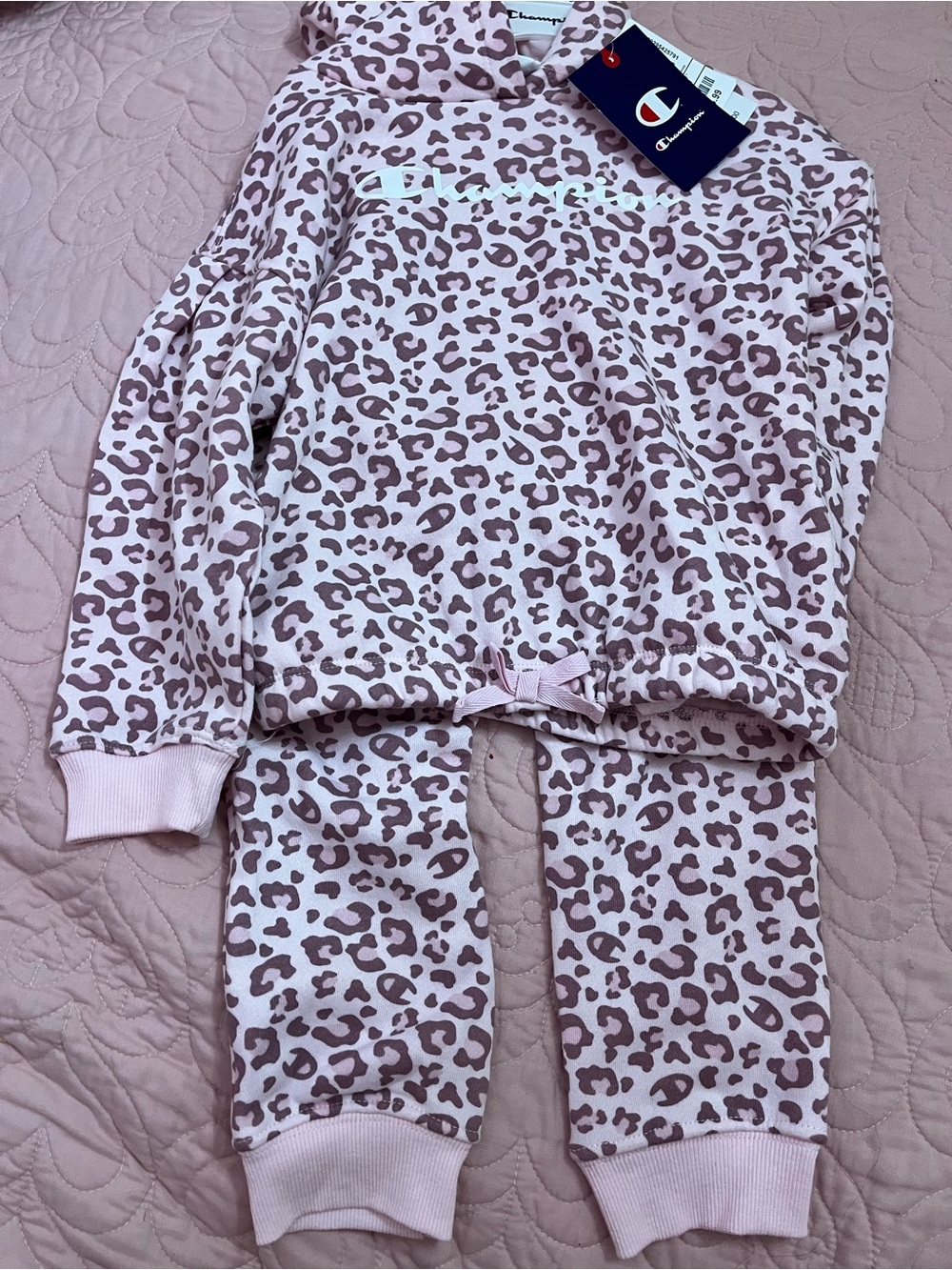 Champion Girls Pink Leopard Print Hoodie & Jogger PJ Set